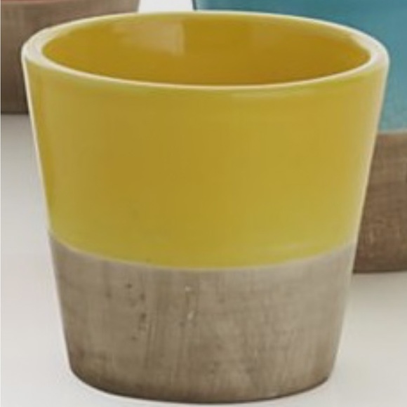 Set of 2! Crate & Barrel Carnivale Mini Planters, 4” in Yellow - Picture 3 of 6